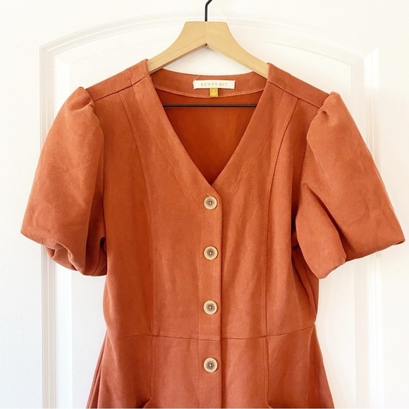 DOWNEAST Button Front Puff Sleeve Midi Dress - Picture 3 of 9